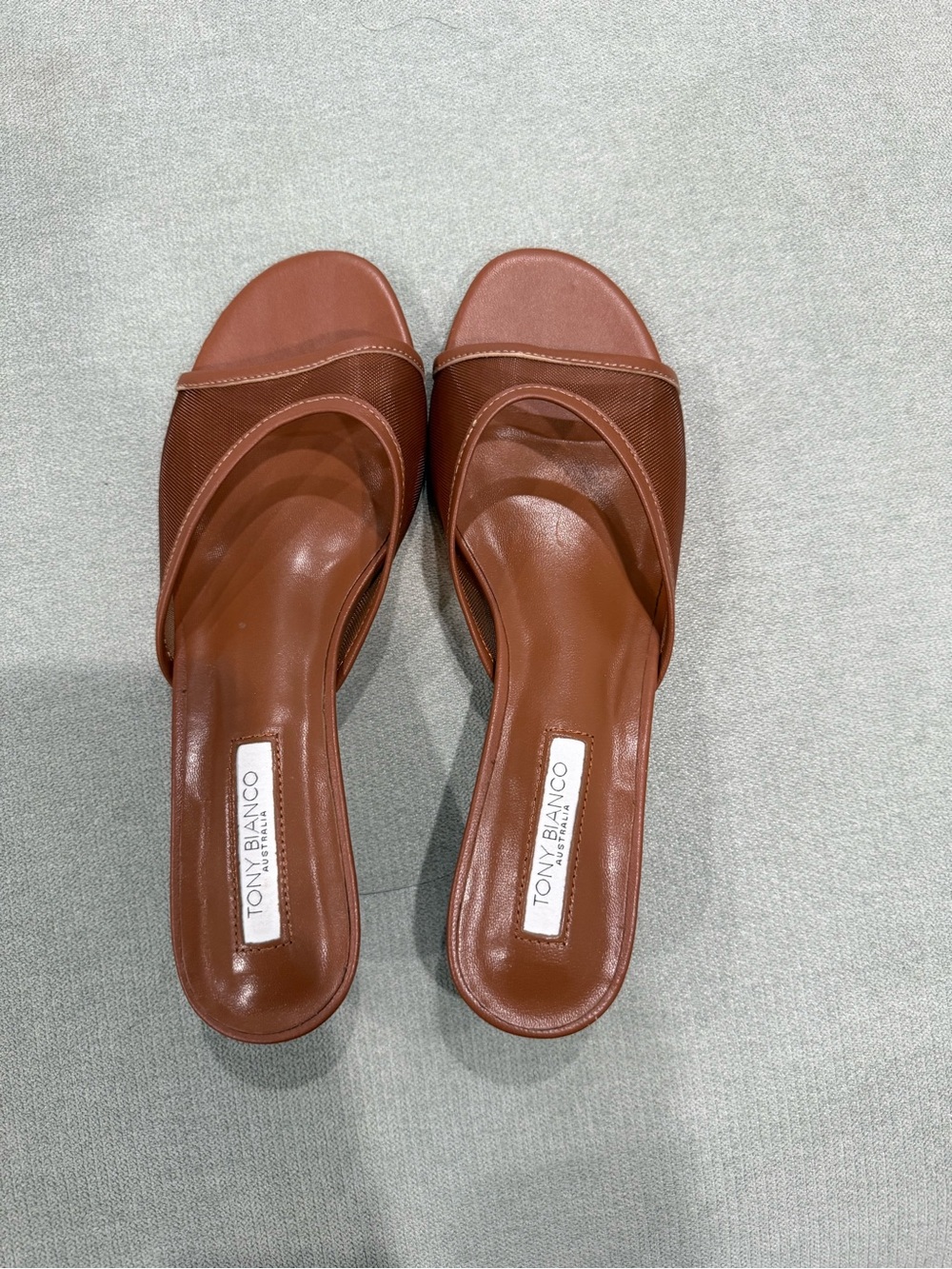 Tony Bianco Cognac Single-Band Slide Heels